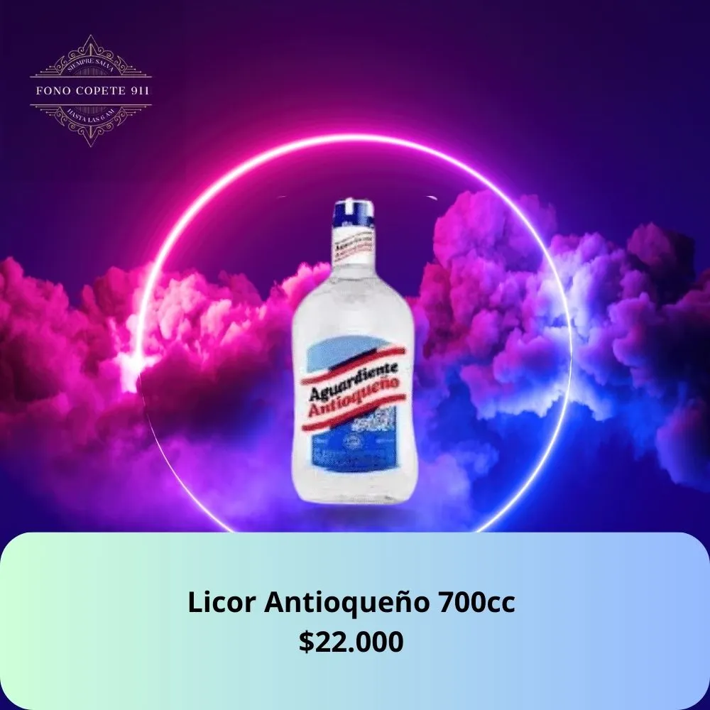 Botella de Aguardiente Antioqueño 750cc a $20.000 con servicio de delivery nocturno en Santiago.
