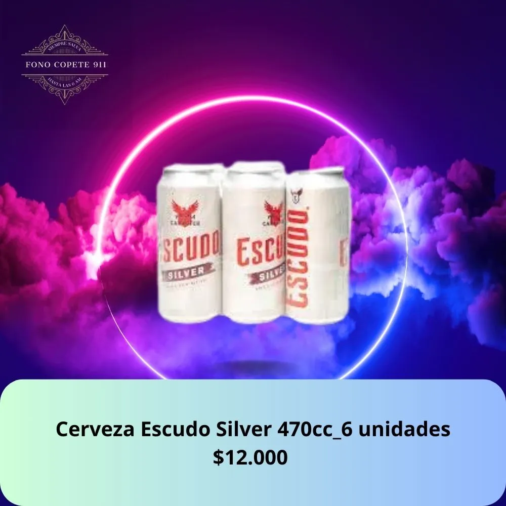 Six pack de cerveza Escudo Silver en lata 470cc a $12.000 con servicio de delivery.