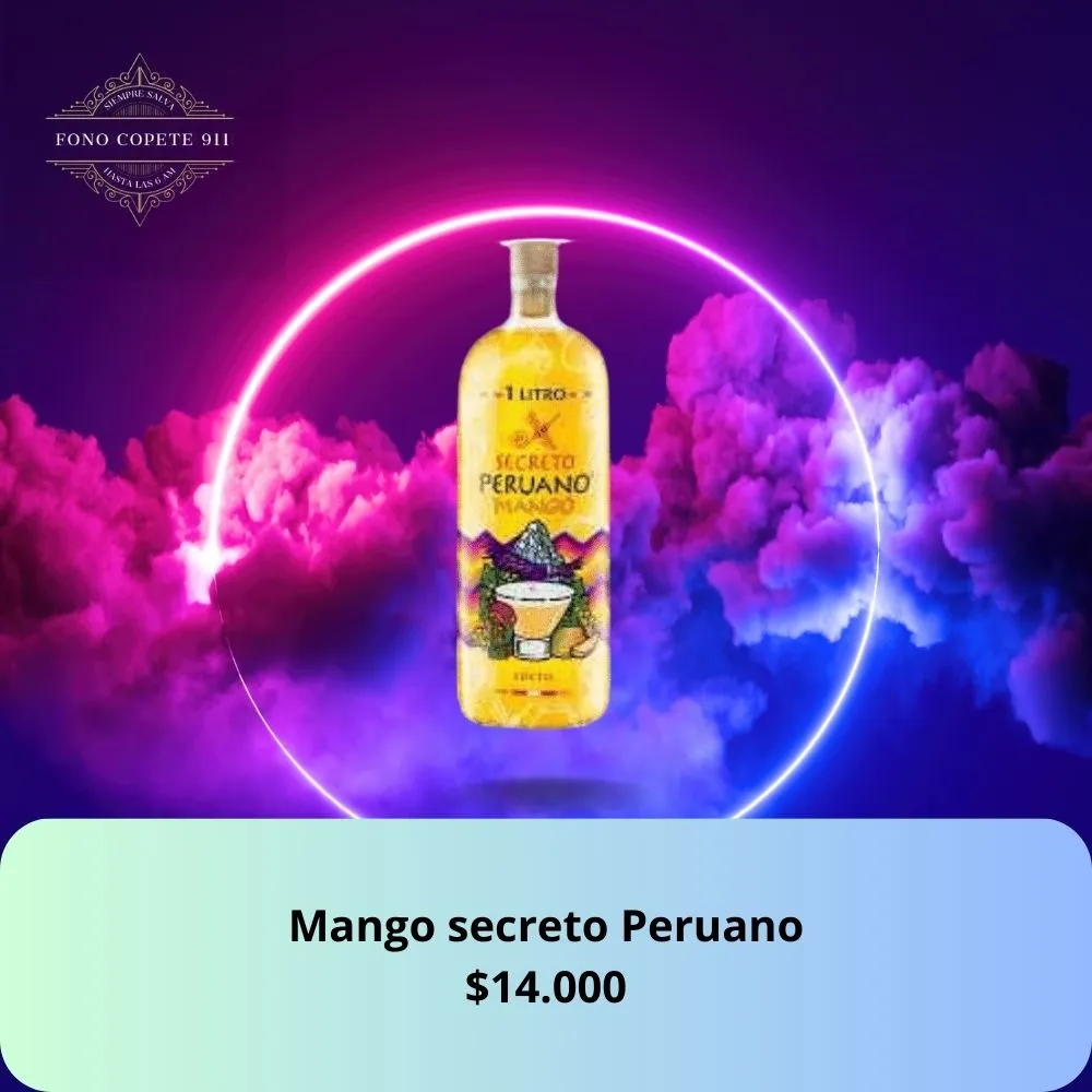 Botella de Pisco Sour Mango Secreto Peruano 1 Litro con despacho a domicilio.