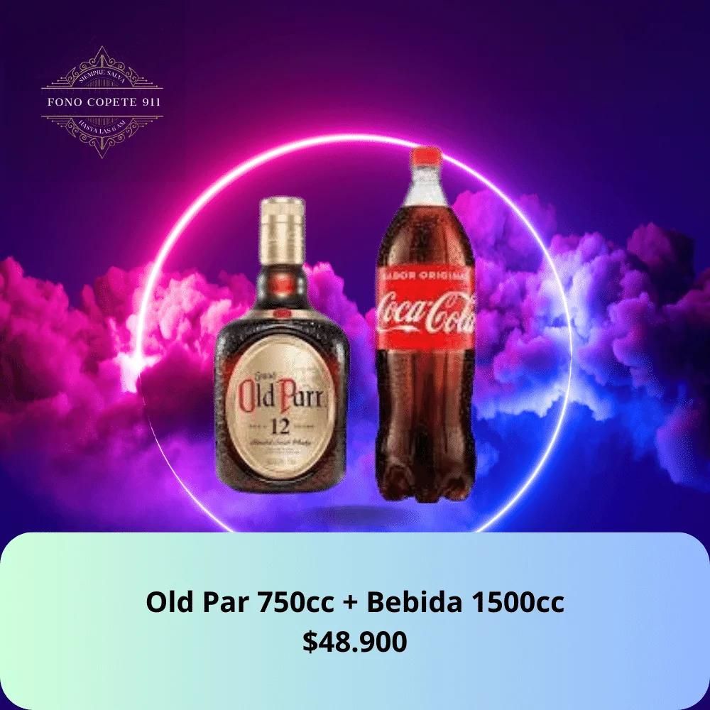 Botella de whisky Old Parr 12 años 750cc y bebida Coca-Cola 1.5L promo delivery en Santiago.