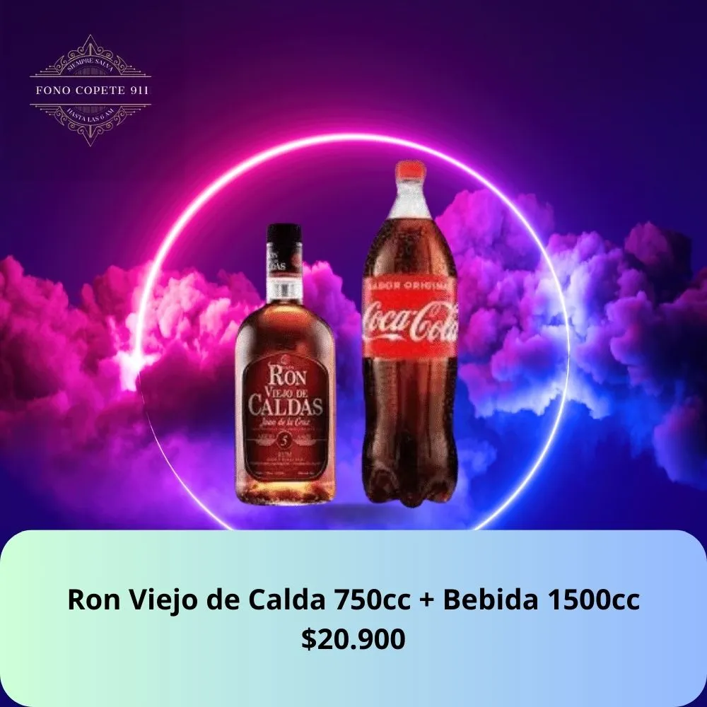 Botella de ron Viejo de Caldas 750cc y Coca-Cola 1.5L promo delivery en Santiago.