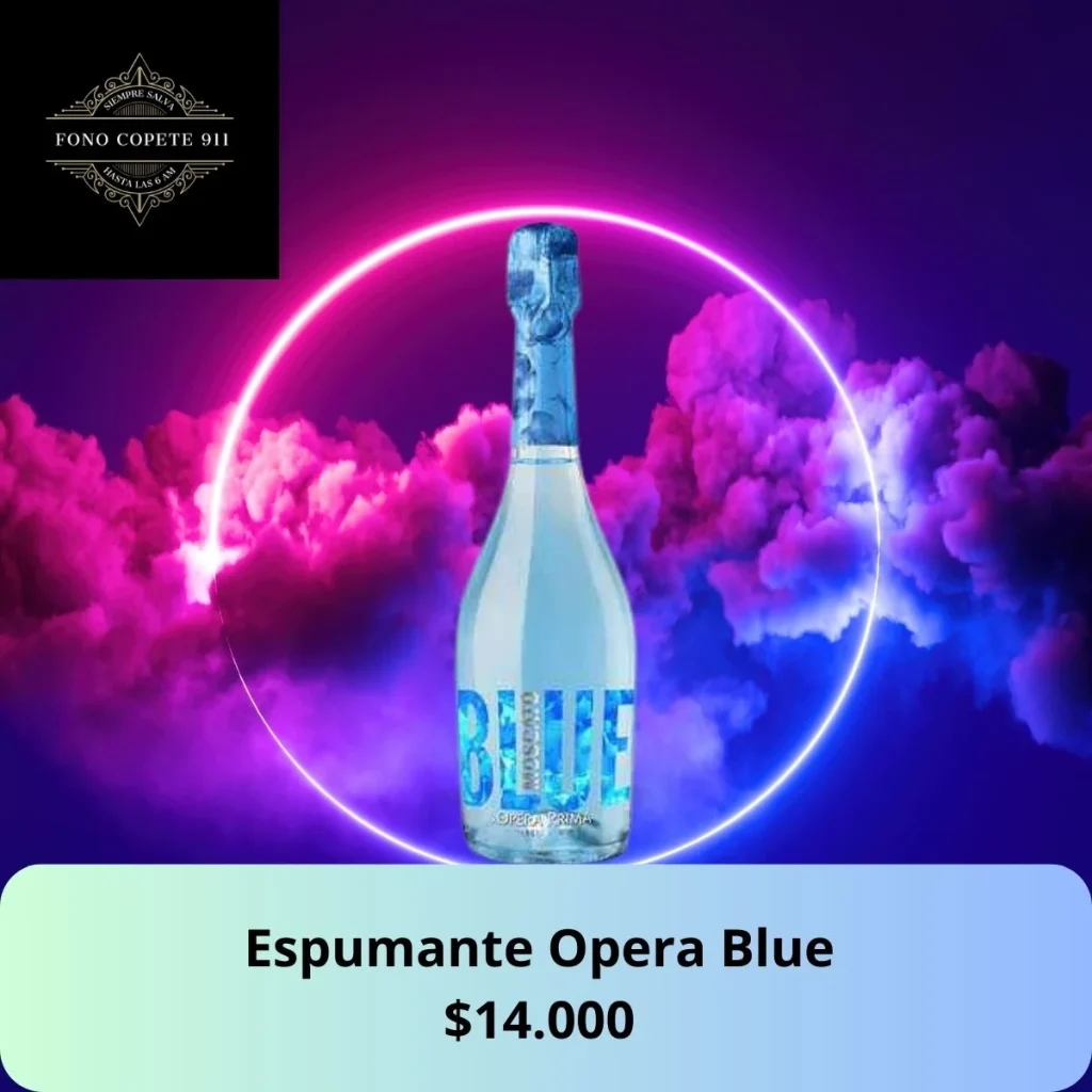 Botella de espumante Opera Prima Blue Moscato 750cc con precio de $12.000 y servicio de delivery en Santiago.